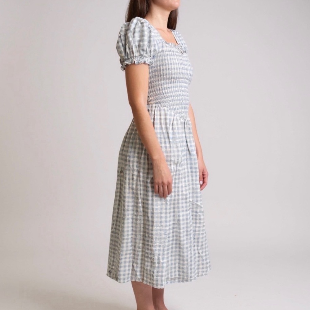 Sleeper Blue and White Gingham Midi Dress
